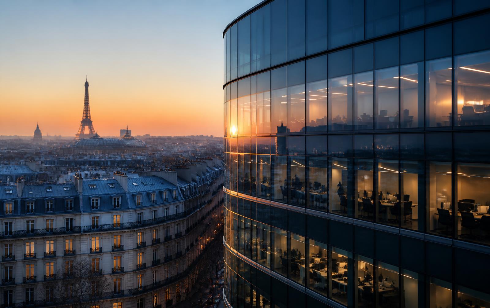 Immeubles de bureaux parisiens au coucher du soleil